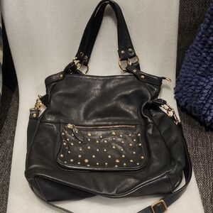 Gianni Notaro Elegant Black and Gold Studded Leather Shoulder Bag Used